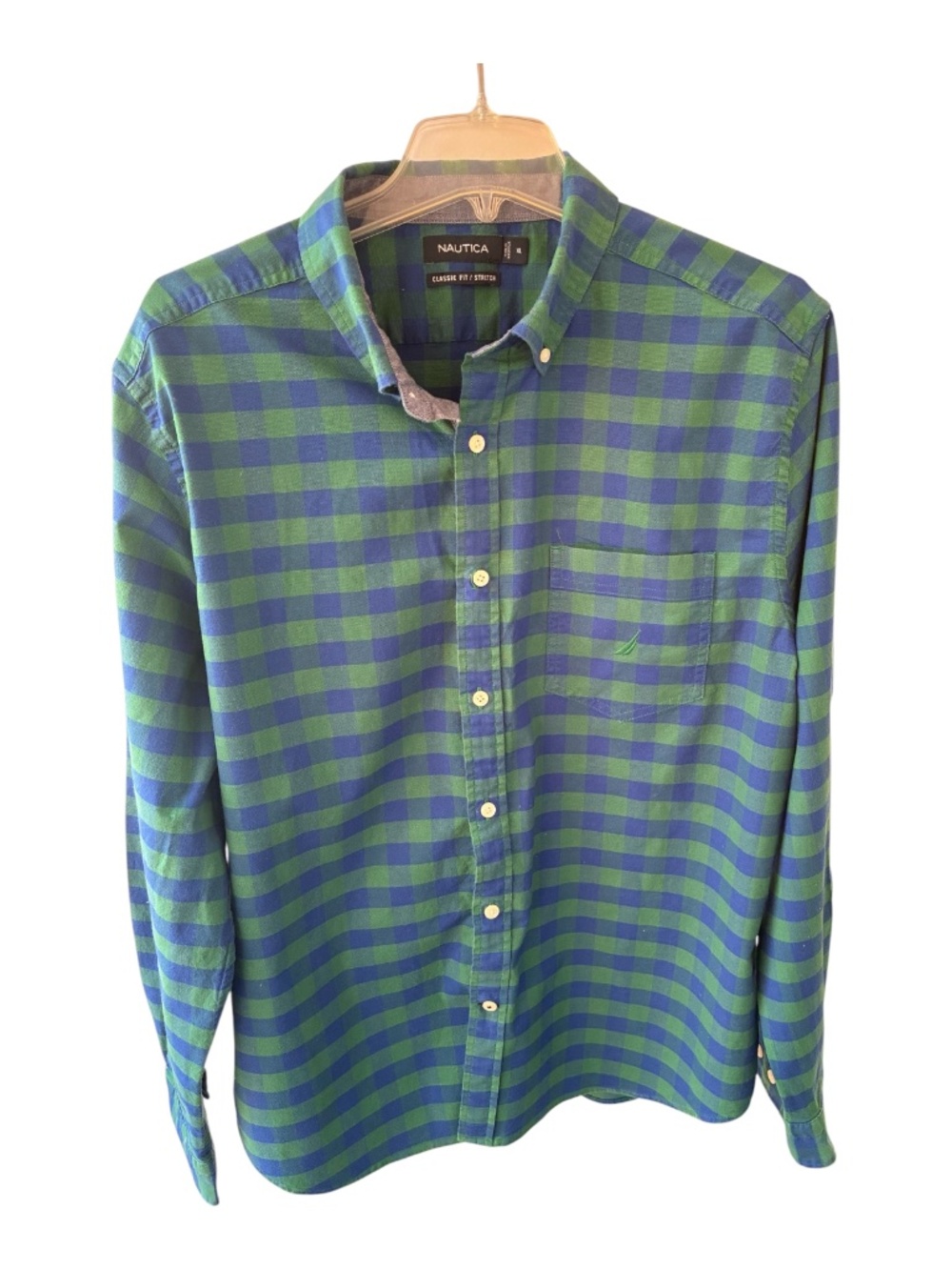 Men's Nautica Green and Blue Plaid Button up Shirt-Size XL